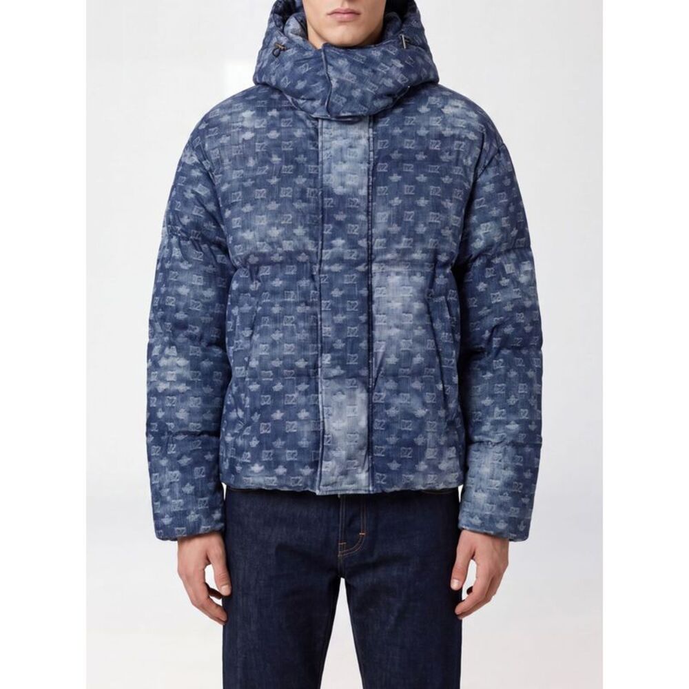 Dsquared2 Men Dsquared2 Quilted Down Jacket With Hood And Monogram Print